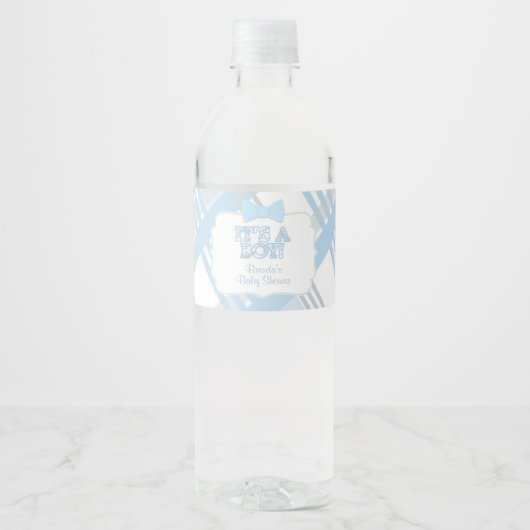 Het is een jongetje, blauw Baby shower Waterfles Etiket (Voorkant)