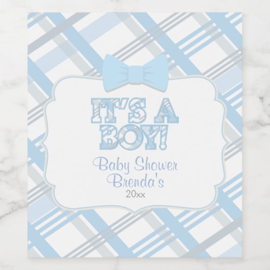 Het is een jongetje, blauw Baby shower Wijn Etiket (Enkel label)