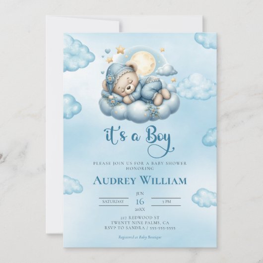 Het is een jongetje teddybeer Baby shower uitnodig Kaart (Voorkant)