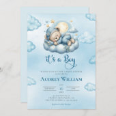 Het is een jongetje teddybeer Baby shower uitnodig Kaart (Voorkant / Achterkant)
