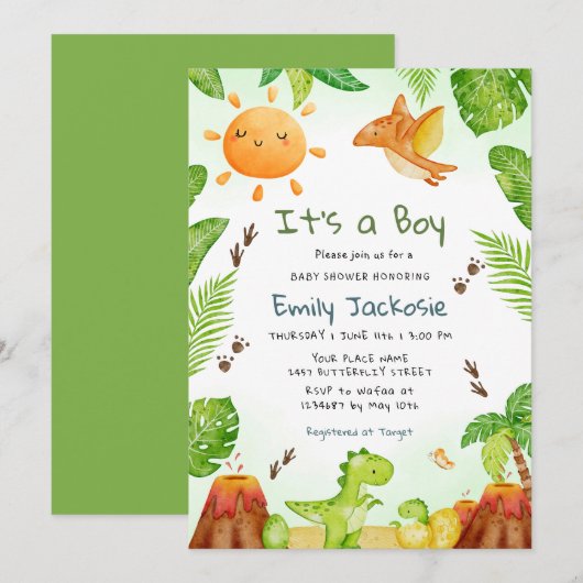 het is een jongetje waterverf Dinosaur Greenery Bo Kaart (Voorkant / Achterkant)