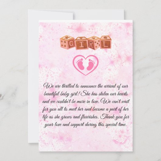 Het is een Kaart van de Bekendmaking van een Meisj (Achterkant)