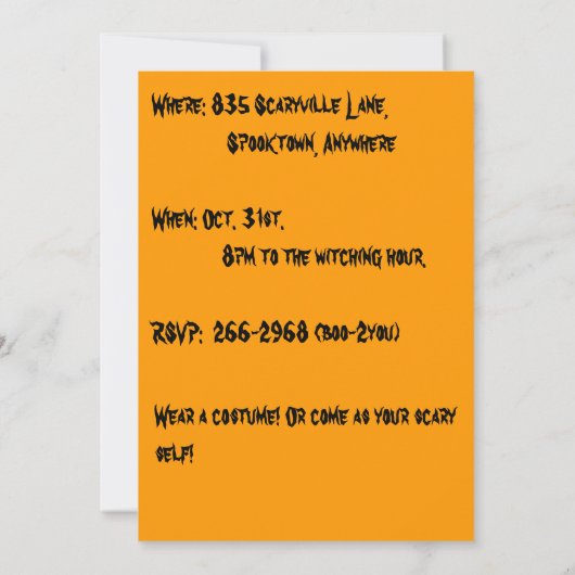 Het is een Kat Uitnodiging van een Halloween Party (Achterkant)