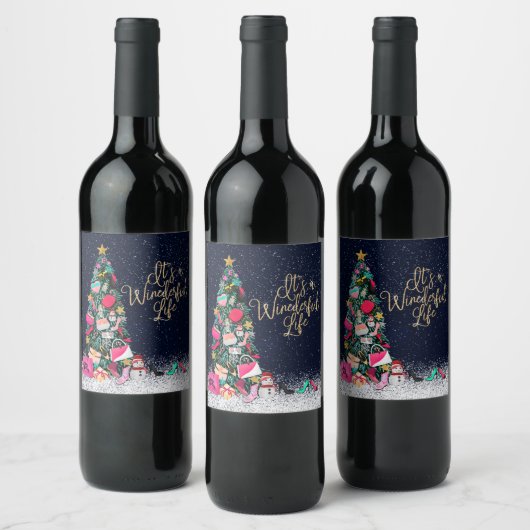 Het is een kerstboom met een Wederend Leven-meisje Wijn Etiket (Flessen)