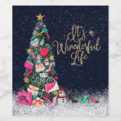 Het is een kerstboom met een Wederend Leven-meisje Wijn Etiket (Enkel label)