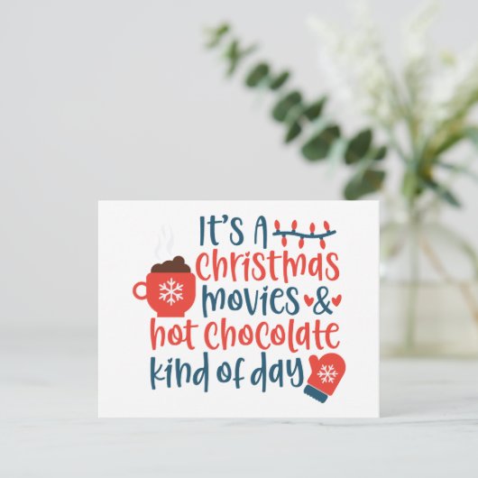 Het is een kerstfilms en warme chocolademelk dag k feestdagenkaart (Staand voorkant)