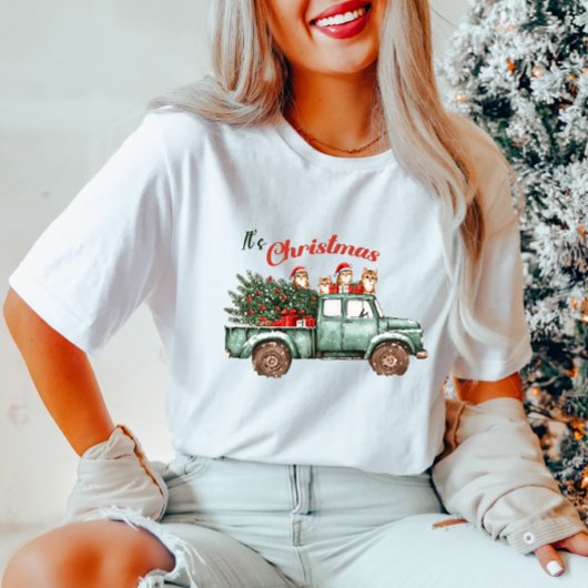 Het is een  kersttruck met T-shirt voor katten