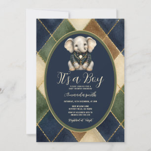 Het is een klassieke preppy olifant baby shower vo kaart