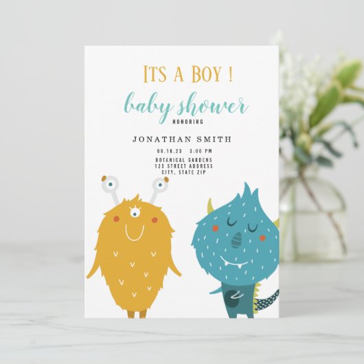 Het is een klein monsterlijk baby shower. kaart (Staand voorkant)