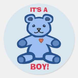 Het is een kleine babyblauwe teddybeer ronde sticker