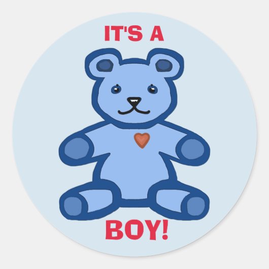 Het is een kleine babyblauwe teddybeer ronde sticker (Voorkant)