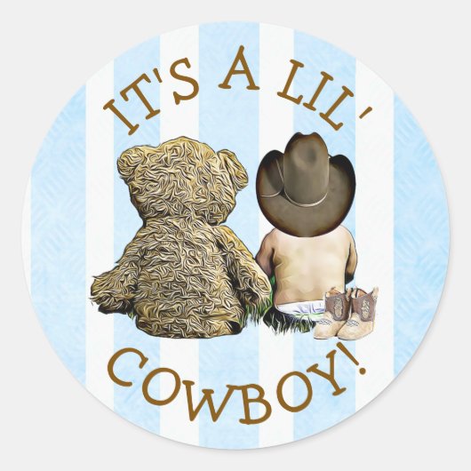 Het is een kleine Cowboy Baby shower Stickers (Voorkant)