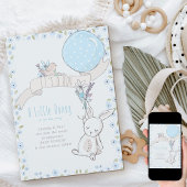 Het is een kleine Jongen Bunny en een blauwe ballo Aankondiging