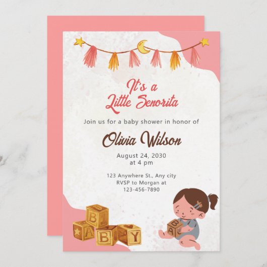 Het is een kleine senorita Baby shower uitnodiging (Voorkant / Achterkant)