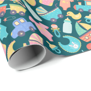 Het is een kleurrijk Baby shower donker Cadeaupapier
