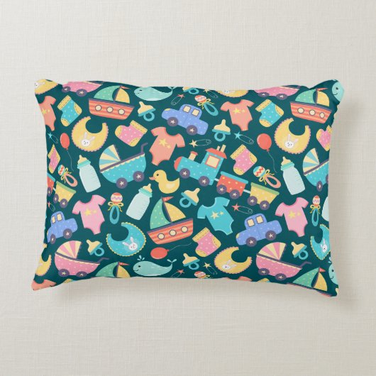 Het is een kleurrijke baby shower donker accent kussen (Achterkant)