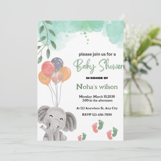 Het is een kleurrijke ballon Grijze olifant baby s Kaart (Staand voorkant)