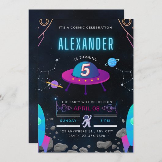 het is een kosmisch feest 5e verjaardag kaart (Voorkant / Achterkant)