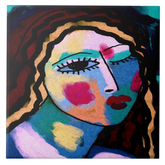 Het is een lange dag Abstract digitaal schilderen Tegeltje (Voorkant)