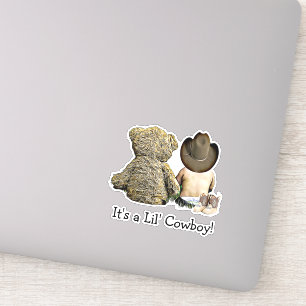 Het is een Lil Cowboy Teddy Baby shower Sticker