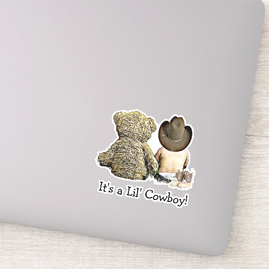 Het is een Lil Cowboy Teddy Baby shower Sticker (Detail)
