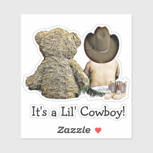 Het is een Lil Cowboy Teddy Baby shower Sticker (Vel)