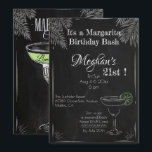 Het is een Margarita Birthday Bash 21st Kaart<br><div class="desc">Dansen en feesten op het strand of aan het zwembad voor een weekendje verjaardagsfeest - in stijl gestileerde tekening met krijt op schoolbord in verschillende lettertypen voor een 21e verjaardagsfeest - nodig ze uit voor een weekendfeest - met het recept voor een geweldige Margarita voor het zwembad. Geweldige bestemming weekend...</div>