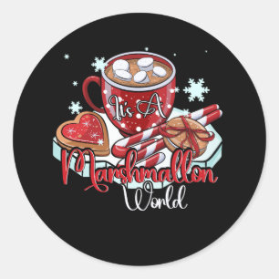 Het is een marshmallow wereld vrolijke kerst warme ronde sticker