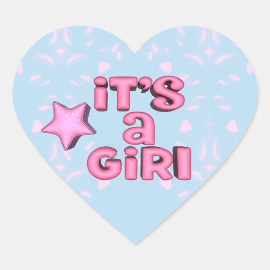 Het Is Een Meisje 3D-Tekst Ster Hart Sticker (Voorkant)