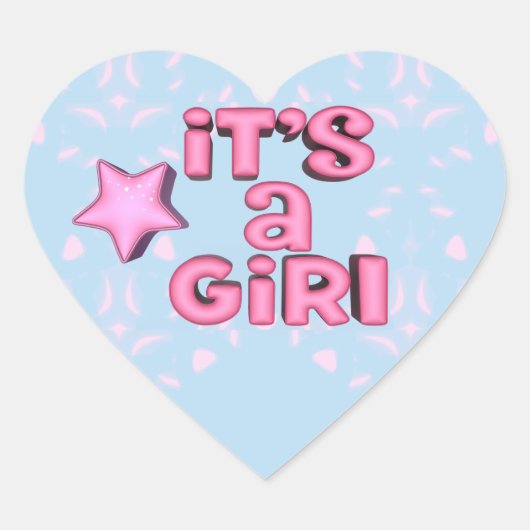 Het is een meisje 3D tekst ster Hart Sticker (Voorkant)