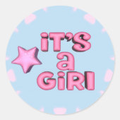 Het is een meisje 3D tekst ster Ronde Sticker (Voorkant)