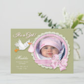 Het is een meisje! Aangepaste nieuwe babyaankondig Aankondiging (Staand voorkant)