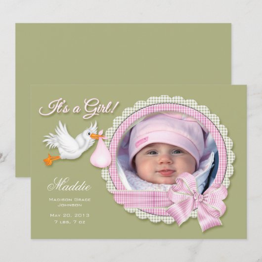 Het is een meisje! Aangepaste nieuwe babyaankondig Aankondiging (Voorkant / Achterkant)