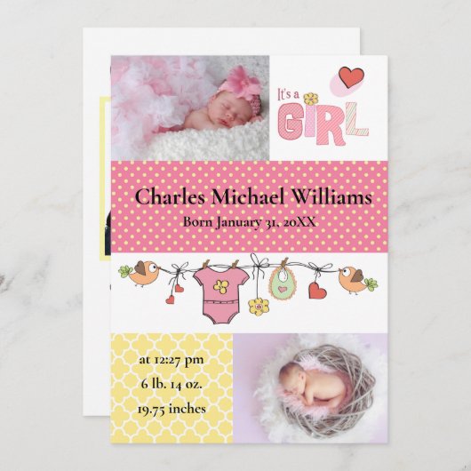 Het is een meisje - Aankondiging geboorte (Voorkant / Achterkant)