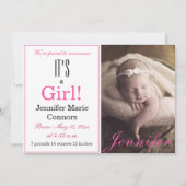 Het is een meisje! Aankondiging van roze Floral Ba (Voorkant)