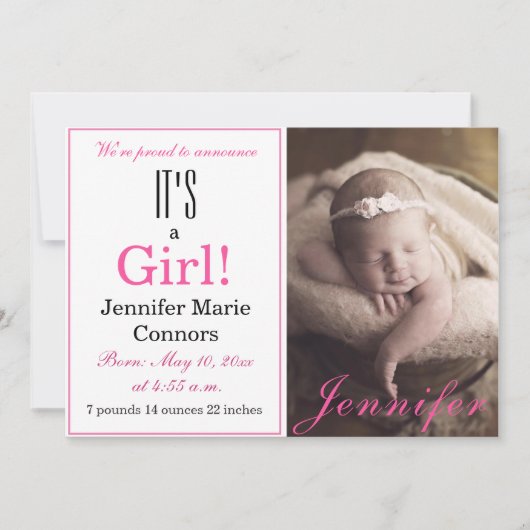 Het is een meisje! Aankondiging van roze Floral Ba (Voorkant)