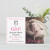 Het is een meisje! Aankondiging van roze Floral Ba (Staand voorkant)