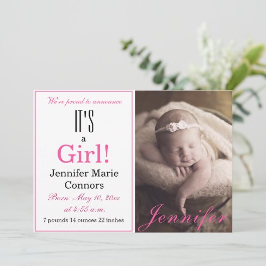 Het is een meisje! Aankondiging van roze Floral Ba (Staand voorkant)