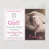 Het is een meisje! Aankondiging van warme roze Bab (Voorkant)