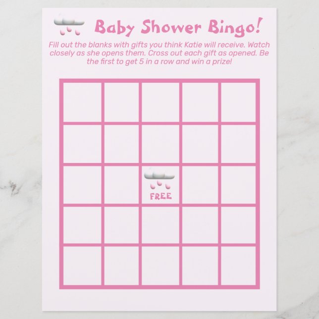 Het is een meisje aanpasbare baby shower bingo (Voorkant)