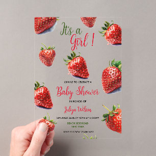Het is een meisje Aardbei baby shower Acryl Uitnodigingen