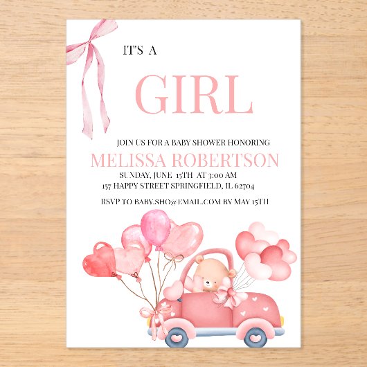 Het is een meisje! acryl uitnodigingen (Voorkant)