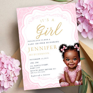 Het is een meisje Afro-Amerikaanse Baby Girl Showe Kaart