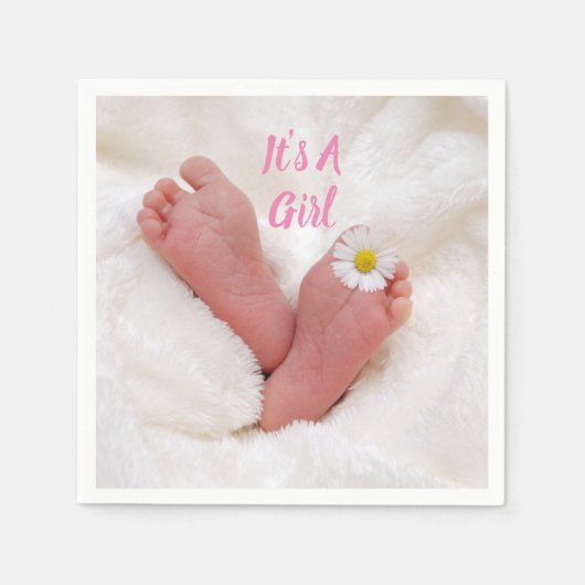 Het is een meisje Baby Feet met Daisy Servet (Voorkant)