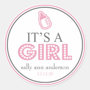 Het is een meisje Baby fles gunst Sticker (roze/gr