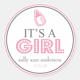 Het is een meisje Baby fles gunst Sticker (roze/gr