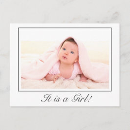 Het is een Meisje Baby Geboorte Foto Aankondiging  Briefkaart