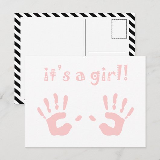 Het is een meisje : baby Handprints Aankondiging (Voorkant / Achterkant)