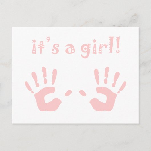 Het is een meisje : baby Handprints Aankondiging (Voorkant)