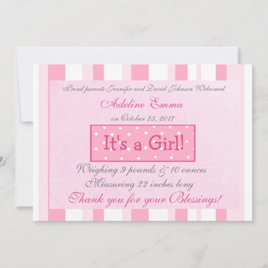 Het is een meisje, Baby is hier, geboorte aankondi Aankondiging (Achterkant)